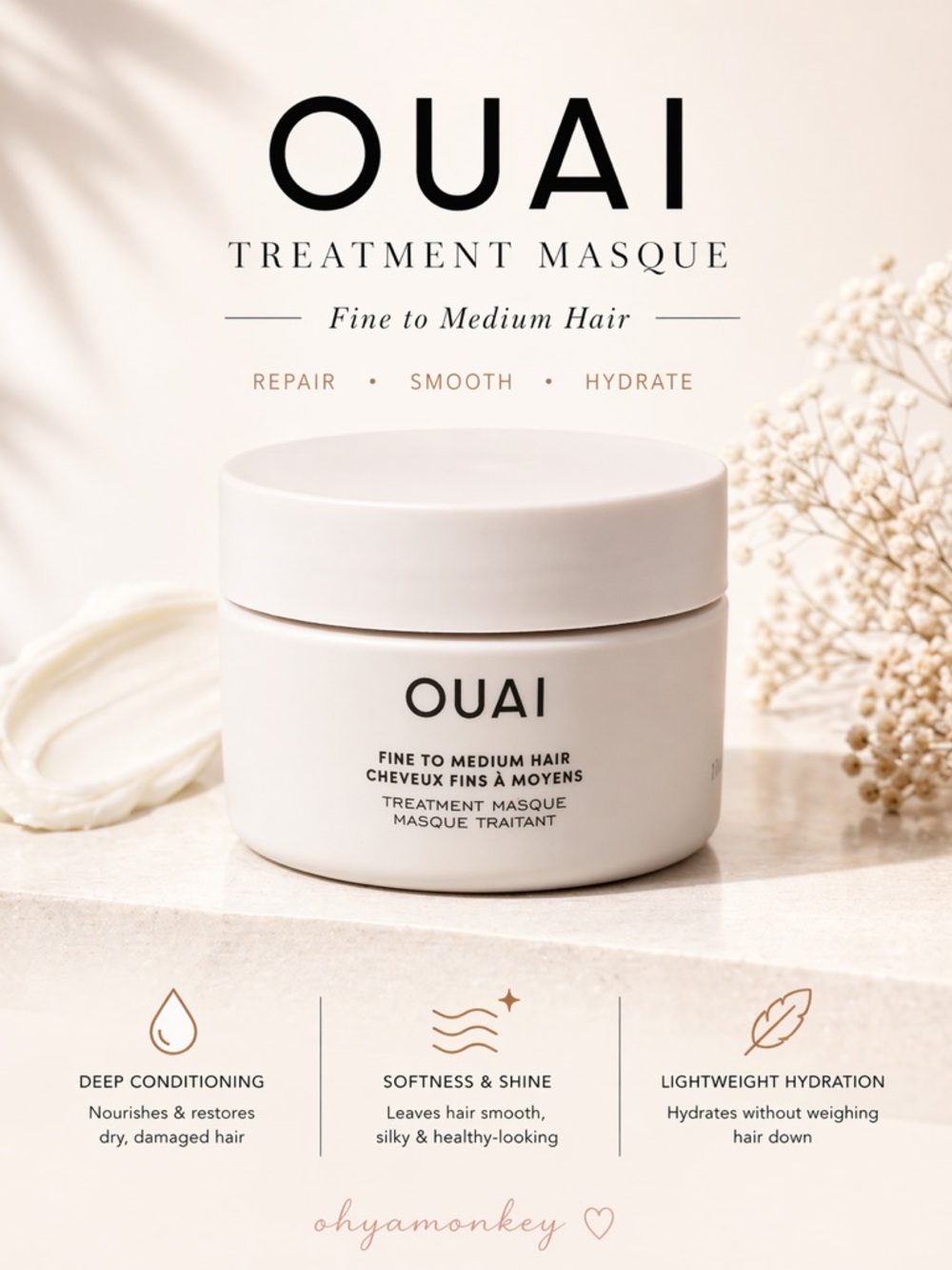 OUAI Fine to Medium Treatment Masque Travel Size 1 oz